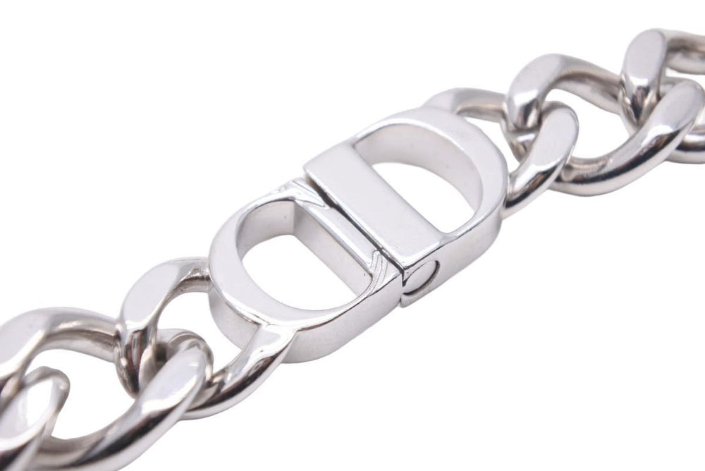 21SS Christian Dior CD Icon Chain Necklace Silver 46cm Pendant Logo Good Condition 34234