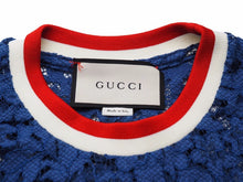 Load image into Gallery viewer, GUCCI グッチ 半袖 トップス レース 刺繍 トリコロール 蝶 ブルー 434551-X5E56 サイズL レディース 良好 N34697