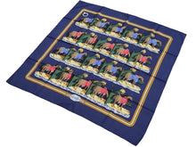 Load image into Gallery viewer, HERMES エルメス カレ90 スカーフ ECURIES 厩舎 シルク 馬柄 TD20276 ネイビー系 箱付き 美品 中古 35042