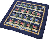 Load image into Gallery viewer, HERMES エルメス カレ90 スカーフ ECURIES 厩舎 シルク 馬柄 TD20276 ネイビー系 箱付き 美品 中古 35042