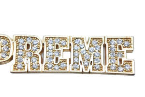 SUPREME 18SS Block Logo Keychain Gold Rhinestone Iced Out Used 3547