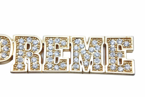 SUPREME 18SS Block Logo Keychain Gold Rhinestone Iced Out Used 3547
