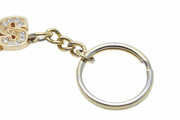 SUPREME 18SS Block Logo Keychain Gold Rhinestone Iced Out Used 3547