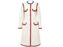 画像をギャラリービューアに読み込む, guuci グッチ ロングコート アイボリー 544855 ggパール ウェブライン レッド ボタン付き 38 美品 37199