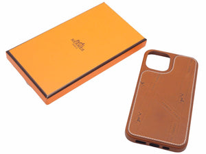 HERMES エルメス スマホケース iPhone 12/12Pro フォーヴ ブラウン ヴォーバレニア ユニセックス 良好 N37477