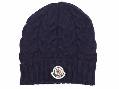 MONCLER モンクレール ニットキャップ ビーニー ネイビー ワッペン ウール レディース サイズS 良好 N38215