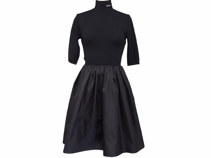 新作 PRADA プラダ ギャバジンドレス Re-Nylon ブラック P3E32_1YZ8_F0806_S_211 レディース サイズ36 良好 38366 正規品