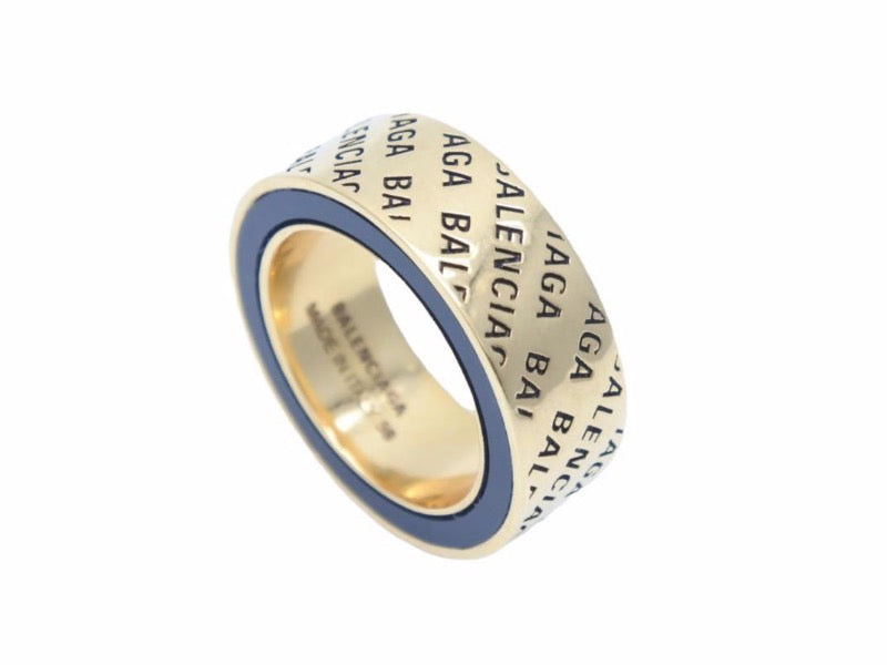 BALENCIAGA バレンシアガ リング 指輪 ロゴ ゴールド ブラック 美品