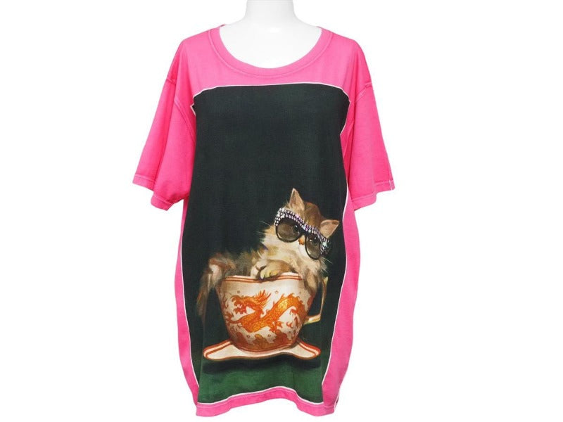 GUCCI グッチ 猫 プリント Tシャツ イグナシ モンレアル デジタルペインティング コットン フューシャピンク サイズXS 美品 39295 –  Casanova Vintage