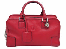 画像をギャラリービューアに読み込む, ロエベ LOEWE アマソナ28 レザー ハンドバッグ レッド 赤系 051112 カデナ クロシェット付き 良品 中古 39611