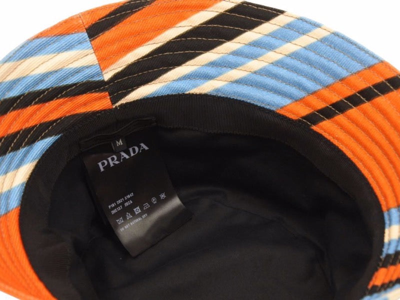 PRADA プラダ 美品 プリントドリルハット バケットハット ストライプ