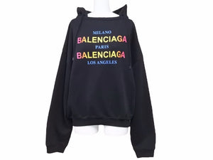 BALENCIAGA バレンシアガ レインボーロゴ パーカー 長袖 ブラック S 492171 TYK15 レディース 美品 40083