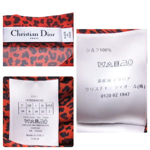 新品同様 Christian Dior クリスチャンディオール 半袖シャツ レオパード シースルー レッド ブラック 141B58A6762 サイズ34 40135