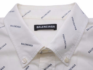 BALENCIAGA バレンシアガ 半袖シャツ トップス ロゴプリント ホワイトｘブラック 534332 サイズ41 メンズ 良好 40946