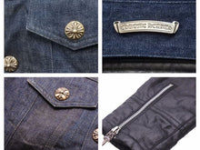 Load image into Gallery viewer, CHROME HEARTS クロムハーツ デニム リネン ジャケット サイズ M ブルー ブラック シルバー 925 クロスボタン 美品 中古 41377