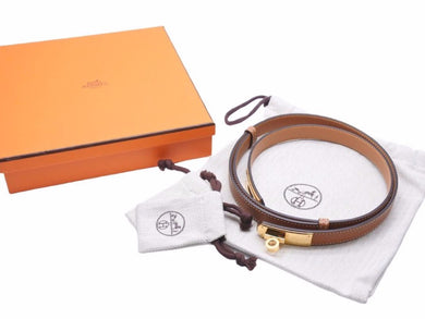 極美品 HERMES エルメス ケリー ベルト Z刻 2021 ヴォーエプソン ブラウン ゴールド ゴールド金具 中古 41441