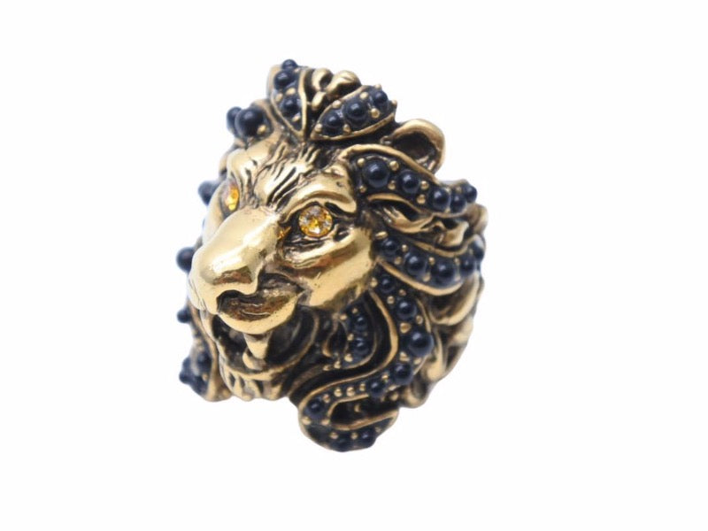 GUCCI グッチ リング Lion Stone Ring ライオン アクセサリー ラインストーン ジュエリー ゴールド 小物 美品 中古 41785