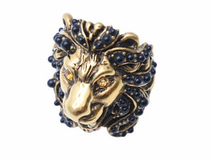 GUCCI グッチ リング Lion Stone Ring ライオン アクセサリー ラインストーン ジュエリー ゴールド 小物 美品 中古 41785