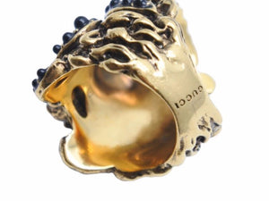 GUCCI グッチ リング Lion Stone Ring ライオン アクセサリー ラインストーン ジュエリー ゴールド 小物 美品 中古 41785