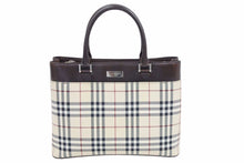 Load image into Gallery viewer, Burberry バーバリー ハンドバッグ ノバチェック柄 キャンバス レザー ベージュ ダークブラウン 美品 中古 41917