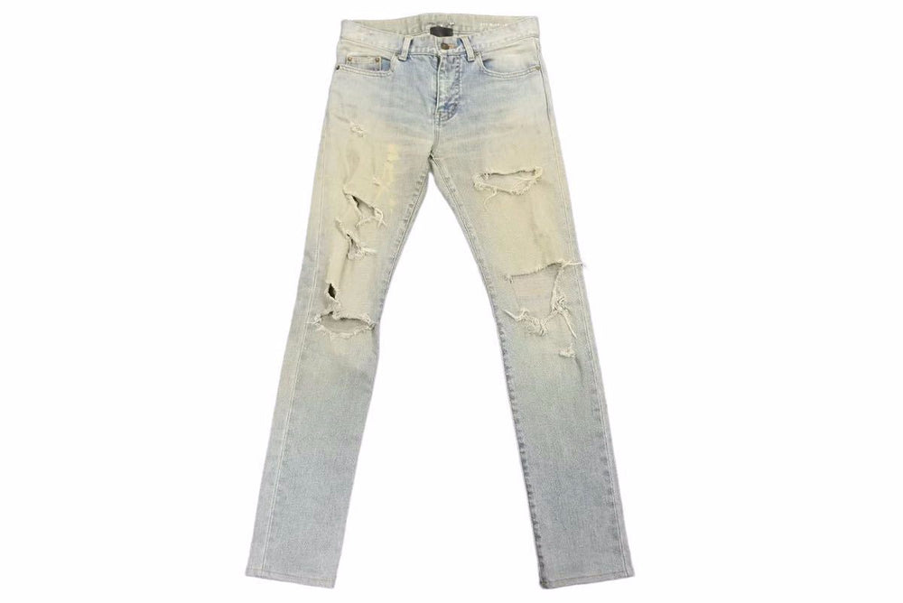SAINT LAURENT Saint Laurent Denim Pants Distressed Pants Bottoms Cotton Elastane Blue Size 28 Good Condition Used 42235