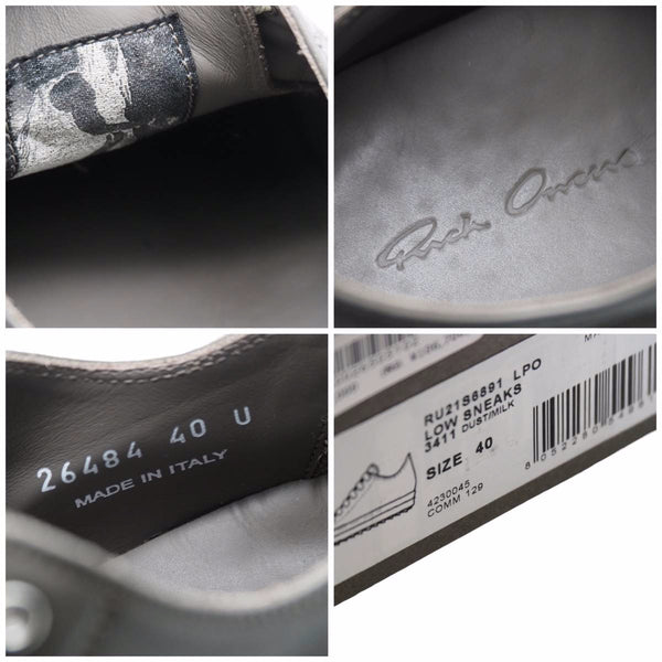 Rick Owens LPO LOW SNEAKERS MILK 21SS RU21S6891 Leather Ramones Gray Size EU40 Good Used 42298