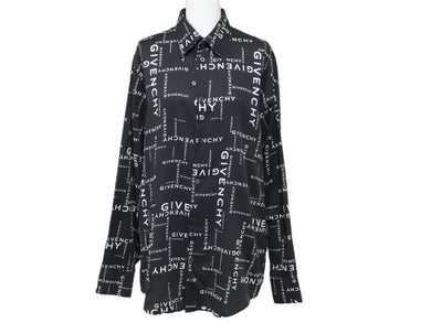 GIVENCHY ジバンシー ジバンシィ ロゴプリントシャツ オールオーバーロゴシャツ コットン 19AW ブラック サイズ39 美品 中古 42472