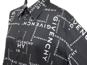 GIVENCHY ジバンシー ジバンシィ ロゴプリントシャツ オールオーバーロゴシャツ コットン 19AW ブラック サイズ39 美品 中古 42472