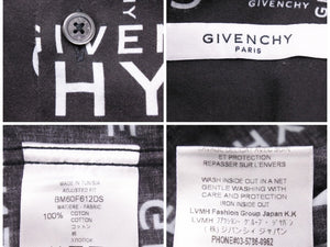 GIVENCHY ジバンシー ジバンシィ ロゴプリントシャツ オールオーバーロゴシャツ コットン 19AW ブラック サイズ39 美品 中古 42472