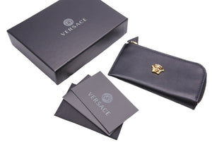 Versace ヴェルサーチ フラグメントケース コインケース カードケース ゴールド ブラック レザー DP38435 美品 中古 42824