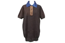 画像をギャラリービューアに読み込む, PRADA プラダ ポロシャツ トップス 半袖 ラメ シルク ビスコース ポリアミド ブラウン ブルー サイズ50 美品 中古 42949