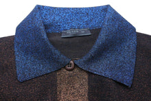 画像をギャラリービューアに読み込む, PRADA プラダ ポロシャツ トップス 半袖 ラメ シルク ビスコース ポリアミド ブラウン ブルー サイズ50 美品 中古 42949