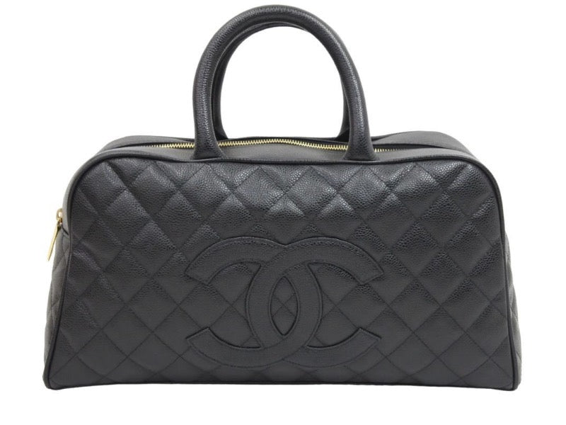 極美品 シャネル ミニボストンバッグ ココマーク マトラッセ キャビア