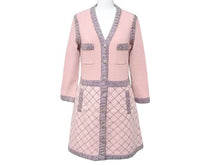 画像をギャラリービューアに読み込む, CHANEL シャネル カーディガン トリミングワンピース P52761K06813 シルク カシミヤ モヘア ピンク サイズ36 美品 中古 43296