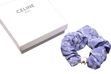 新品同様 CELINE セリーヌ シュシュ ロゴ トーン ブレスレット ブルー シルク ヘアアクセサリー 460AE2SIB.35BG 22SS 中古 43412