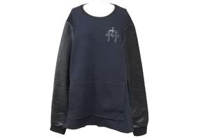 CHROME HEARTS クロムハーツ スウェットシャツ レザー 黒 ブラック サイズ L パッチワーク 美品 中古 43642