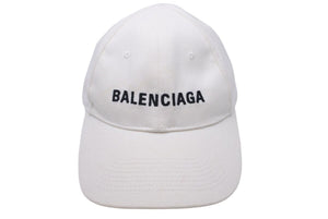 BALENCIAGA バレンシアガ クラシック ロゴ ベースボールキャップ 帽子 コットン ホワイト ブラック サイズL 良品 中古 44022