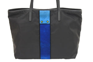 PRADA プラダ トートバッグ カイエトロンプルイユ ベルトモチーフ ナイロン ベロア 1BG065 ブラック ブルー 美品 中古 44269