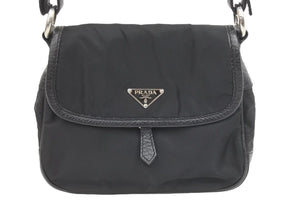 PRADA プラダ ワンショルダーバッグ ハンドバッグ トライアングルロゴ BR2120 レザー ナイロン ブラック 美品 中古 44279