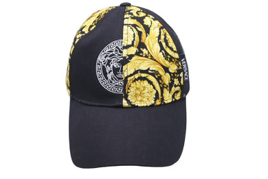 VERSACE ヴェルサーチ バロッコプリント メデューサ キャップ ブラック ゴールド ロゴ 帽子 サイズ59 美品 中古 44310