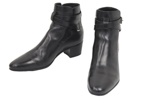 SAINT LAURENT サンローランパリ ブーツ シューズ ローヒール ベルト レザー ブラック シルバー金具 サイズ37 美品 中古 44609