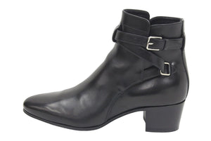 SAINT LAURENT サンローランパリ ブーツ シューズ ローヒール ベルト レザー ブラック シルバー金具 サイズ37 美品 中古 44609