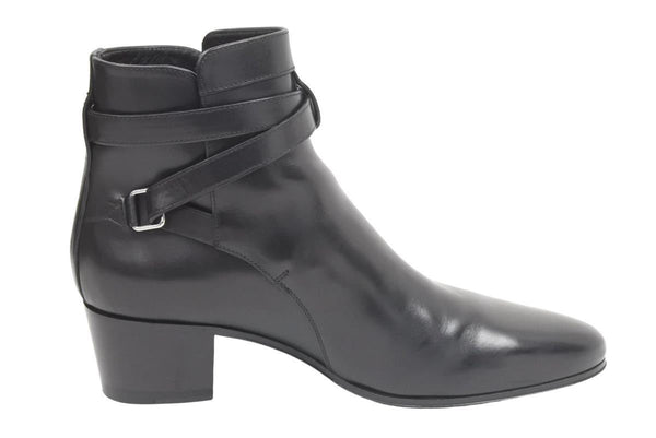 SAINT LAURENT サンローランパリ ブーツ シューズ ローヒール ベルト レザー ブラック シルバー金具 サイズ37 美品 中古 44609
