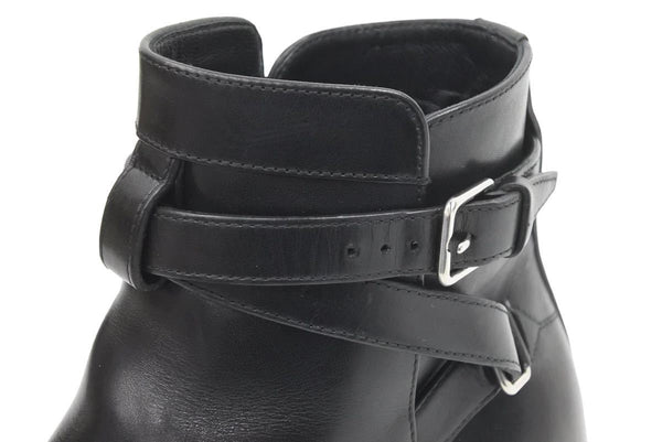 SAINT LAURENT サンローランパリ ブーツ シューズ ローヒール ベルト レザー ブラック シルバー金具 サイズ37 美品 中古 44609