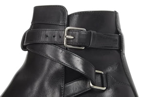 SAINT LAURENT サンローランパリ ブーツ シューズ ローヒール ベルト レザー ブラック シルバー金具 サイズ37 美品 中古 44609