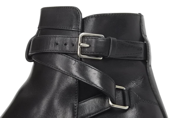 SAINT LAURENT サンローランパリ ブーツ シューズ ローヒール ベルト レザー ブラック シルバー金具 サイズ37 美品 中古 44609