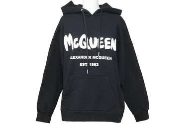 Alexander McQueen アレキサンダーマックイーン グラフィティ パーカー スウェットシャツ ブラック ホワイト 38 美品 中古 44655