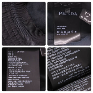 PRADA プラダ RE-NYLON バケットハット ロゴ プレート ナイロン 帽子 1HC137 ブラック 黒 サイズL 美品 中古 44724