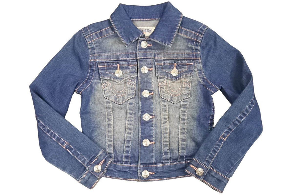 TRUE RELIGION トゥルーレリジョン デニムジャケット ジージャン コットン ポリエステル ブルー ピンク サイズ5 美品 中古 44734