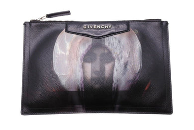 GIVENCHY ジバンシー マリアプリントクラッチ ミニポーチ バッグ TEO123 PVC ブラック シルバー金具 良品 中古 44744